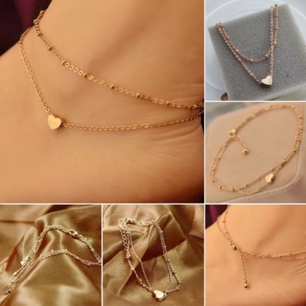Sexy double layer gold heart ankle foot bracelet